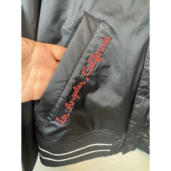 Varsity Bomber Button Up Jacket Hollister 99 Black Los Angeles California Sz M - Picture 8 of 16